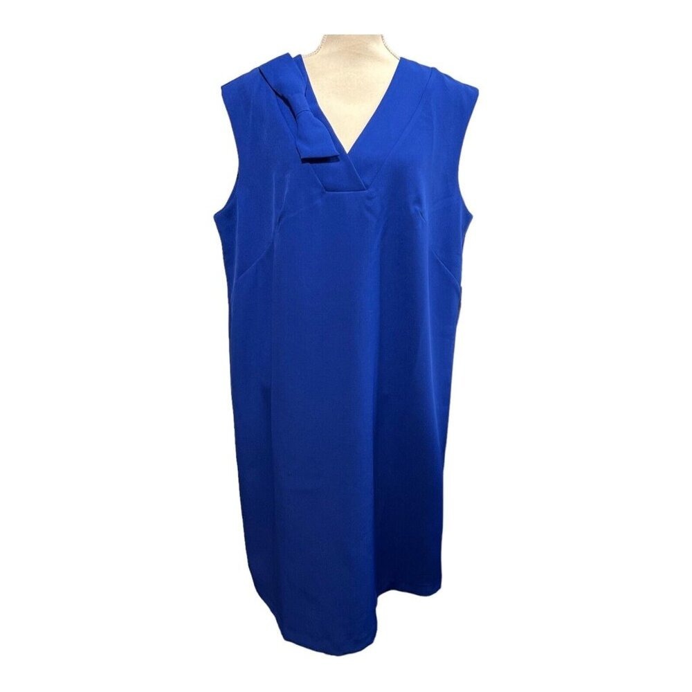 Eloquii Dress Royal‎ Blue Chiffon Shift Midi Bow Detail Size 16 Cocktail Event